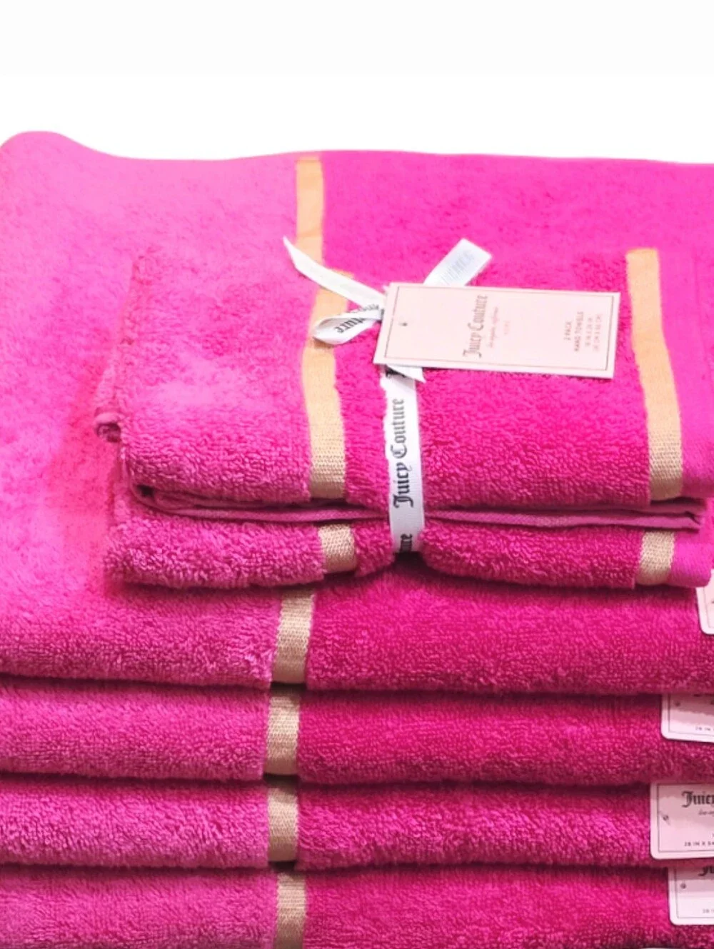 Juicy Couture Home Gold Embroidered Double Stripe Plush Bath & Hand Towel Set